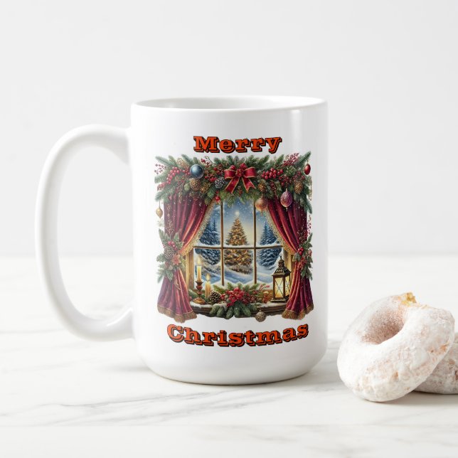 Festive Forest Holiday Scene Coffee Mug (With Donut)