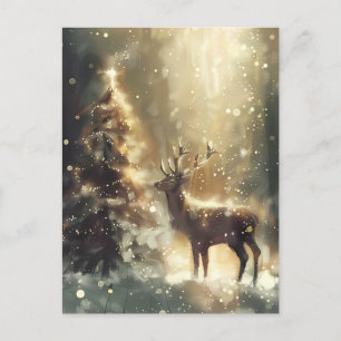 Festive Forest Scene with Deer Christmas Greeting Postcard