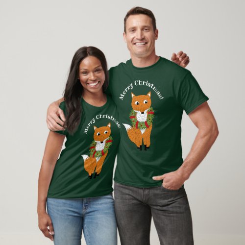 Festive Fox Custom Message Christmas Graphic T_Shirt