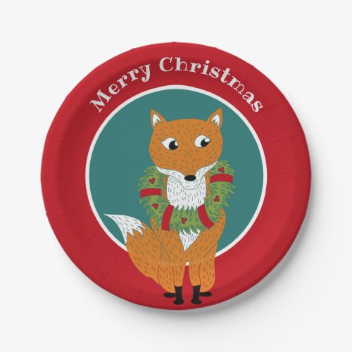 Festive Fox in a Christmas Wreath Custom Paper Plates