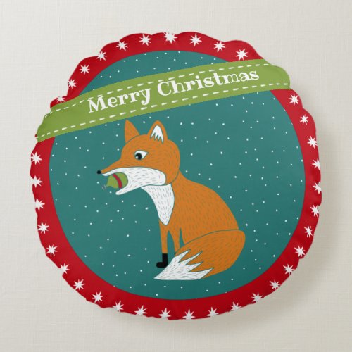 Festive Fox with a Christmas Ornament Custom Round Pillow