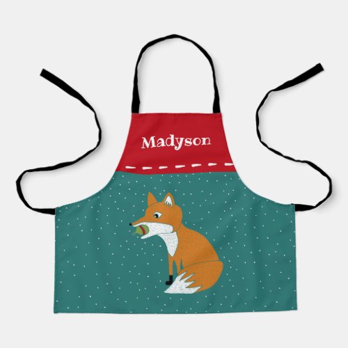 Festive Fox with a Christmas Ornament Personalized Apron