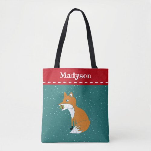 Festive Fox with a Christmas Ornament Personalized Tote Bag