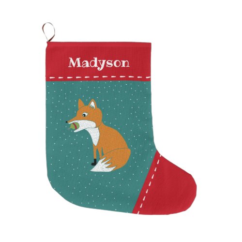 Festive Fox With an Ornament Cartoon Graphic Large Christmas Stocking