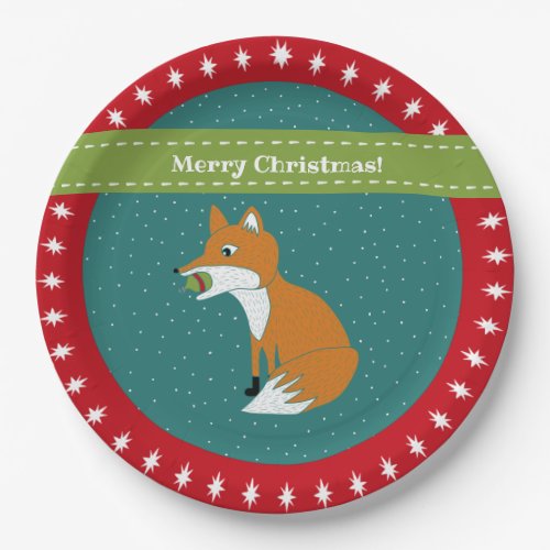 Festive Fox with Christmas Ornament Custom Paper Plates