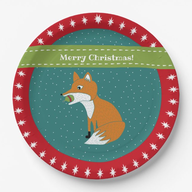 Festive Fox with Christmas Ornament Custom Paper Plates (Front)