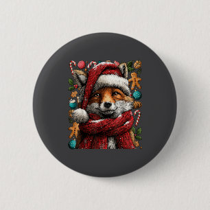 Festive Fox With Snow Santa Hat Winter Christmas A Button