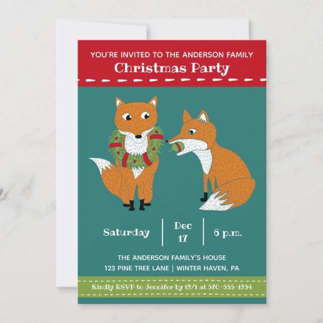 Festive Foxes Cute Christmas Party Invitation (Front)