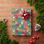 Festive Foxes Pattern Christmas Themed  Wrapping Paper<br><div class="desc">Wrap up Christmas gifts and spread holiday cheer with this cute wrapping paper that features illustrations of adorably festive foxes wearing Santa hats and Christmas wreaths and carrying ornaments and Christmas stockings. The illustrations are set against a dark teal background and accented with holly leaves and berries, tree ornaments and...</div>