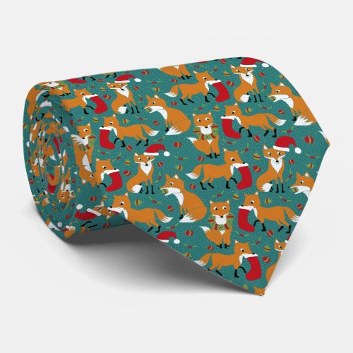 Festive Foxes Patterned Christmas Neck Tie