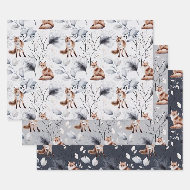 Festive Foxes Wrapping Paper Sheets (Set)