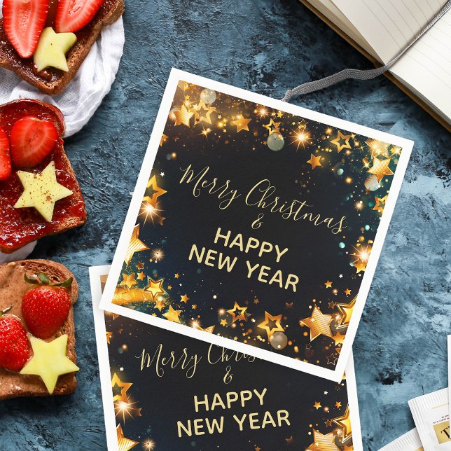 Festive Frame With Gold Stars Bokeh and Sparkles Napkins (Creator Uploaded)