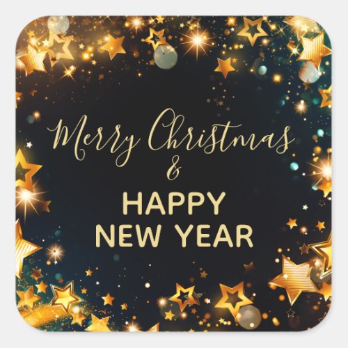 Festive Frame With Gold Stars Bokeh and Sparkles Square Sticker