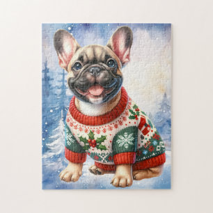Festive French Bulldog Dog Christmas Puppy Jigsaw Puzzle