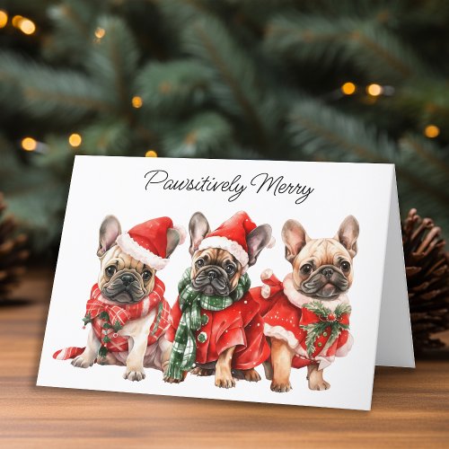 Festive French Bulldog Dog Personalized Christmas  Holiday Card