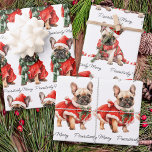 Festive French Bulldog Dogs Cute Puppies Christmas Wrapping Paper Sheets<br><div class="desc">Looking for the perfect holiday card or gift for the dog lover in your life? Look no further than our adorable French Bulldog-themed collection! Featuring cute and festive designs, our cards and gifts are sure to bring a smile to anyone's face. Our holiday cards feature a variety of French Bulldog...</div>