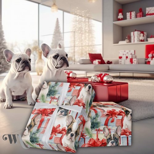 Festive French Bulldog Puppy Christmas  Wrapping Paper