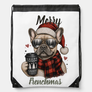 Festive French Bulldog Tote Drawstring Bag