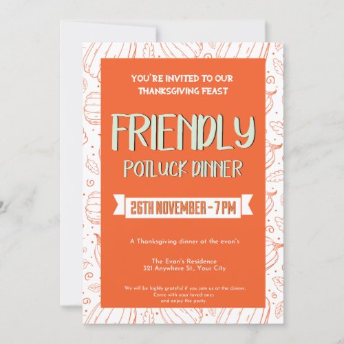 Festive Friends Feast Juicy Orange Thanksgiving  Invitation