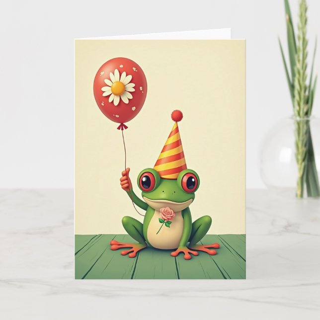 Festive Frog Birthday Card (Front)