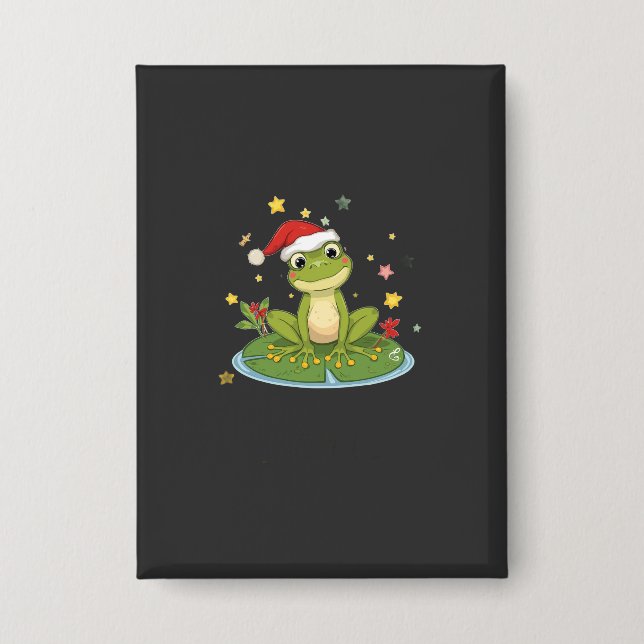 Festive Frog Joy - Cute Christmas Frog on Lily Pad Button (Front)