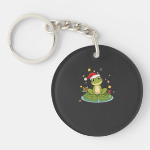 Festive Frog Joy - Cute Christmas Frog on Lily Pad Keychain
