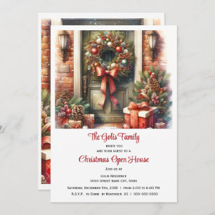 Festive Front Door Christmas Open House Invitation
