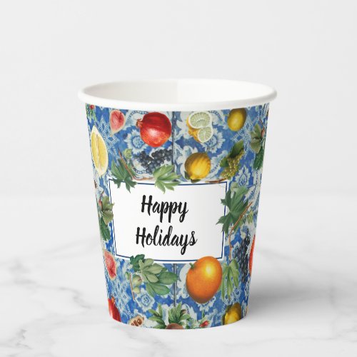 Festive Fruit Happy Holidays Christmas Party Paper Cups