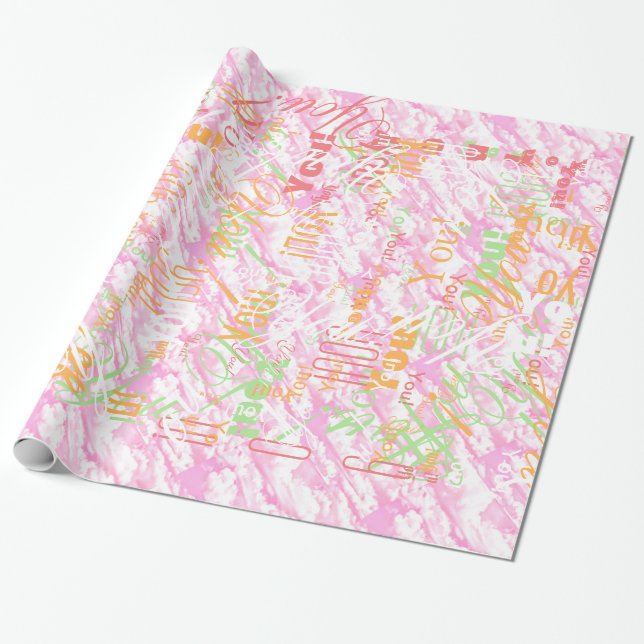 Festive Fuchsia Pink Clouds Decor Wrapping Paper (Unrolled)