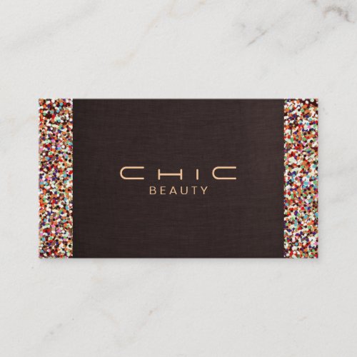 Festive Fun Brown Linen Colorful Glitter Look Business Card Templates