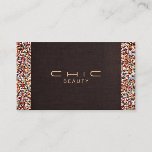 Customizable Festive Fun Brown Linen Colorful Glitter Look Business Card Templates