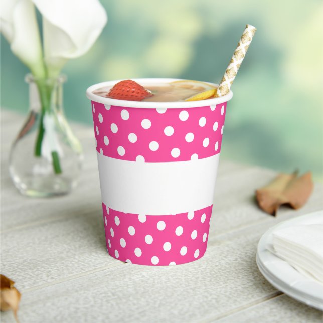 Festive Fun Candy Pink Polka Dots Stripe On White Paper Cups (Insitu)