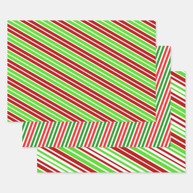Festive & Fun Christmas Colors Striped Pattern Wrapping Paper Sheets (Set)
