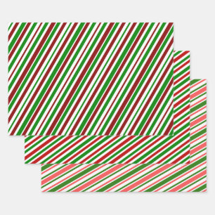 Festive, Fun, Christmas Colors Striped Pattern Wrapping Paper Sheets