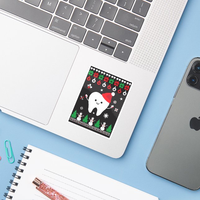 Festive Fun & Happy Dental Christmas Sticker (Laptop w/ iPhone)