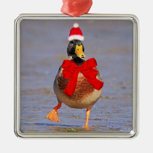 Festive Fun Mallard Duck Christmas Metal Ornament