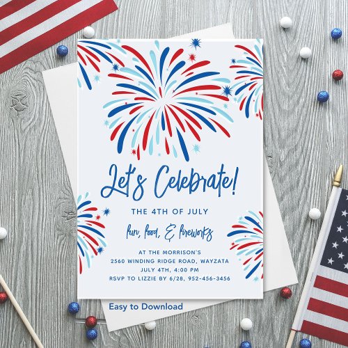 Festive Fun Patriotic Fireworks 4th of July Party Invitation