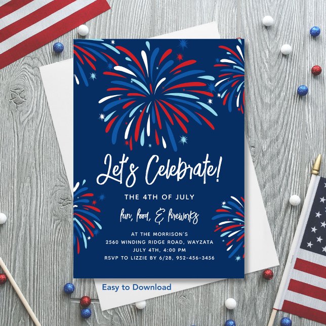 Festive Fun Patriotic Fireworks 4th of July Party Invitation (Creator Uploaded)