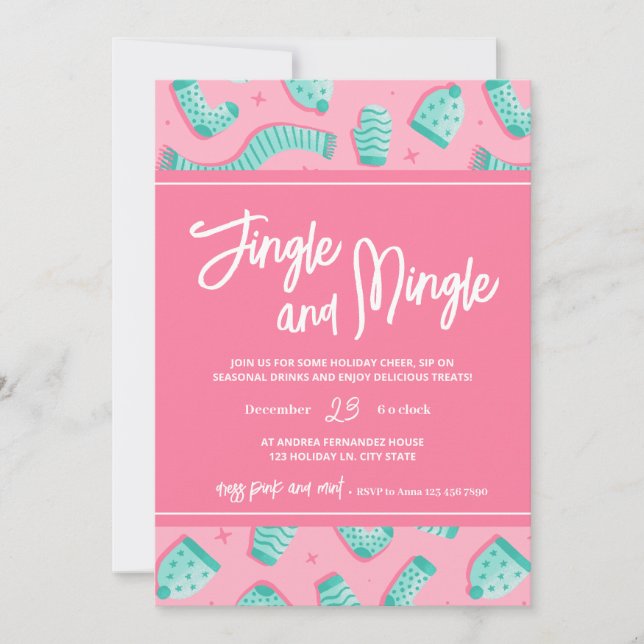 Festive Fun Pink Jingle Mingle Holiday Party Card (Front)