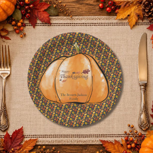 Festive Fun Pumpkin Leaf Pattern Thanksgiving Paper Plates