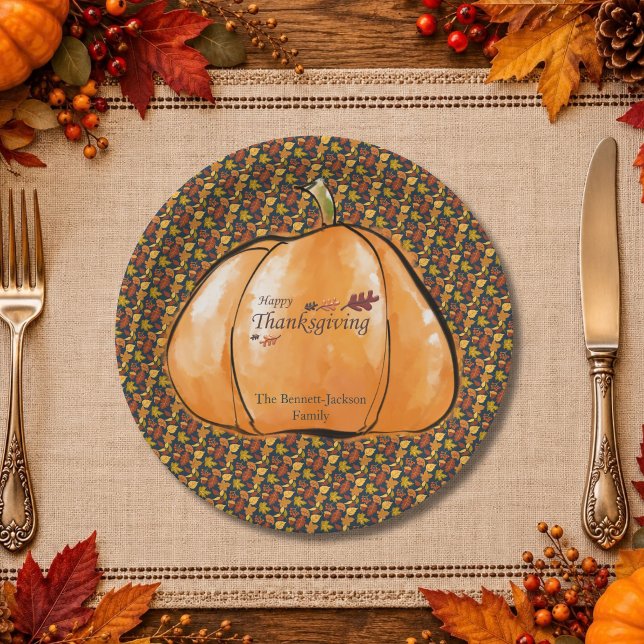 Festive Fun Pumpkin Leaf Pattern Thanksgiving  Paper Plates (Creator Uploaded)