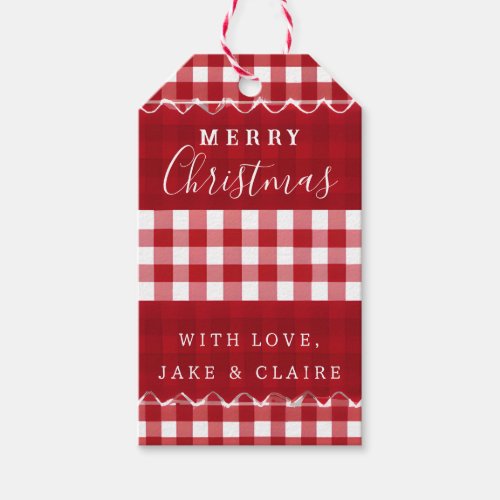Festive Fun Red Plaid Merry Christmas Pattern Gift Tags