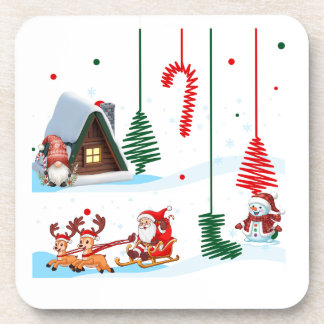 Festive Fun Santa Christmas Scene Beverage Coaster