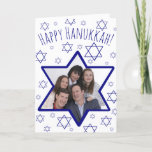 Festive Fun Star of David Photo Frame Hanukkah Holiday Card<br><div class="desc">This fun card is a wonderful way to wish your friends and family a Happy Hanukkah. Features a festive design with a Star of David that is actually a photo frame where you can upload a picture. The background features a scattering of small stars of David which resemble snowflakes. Cute...</div>