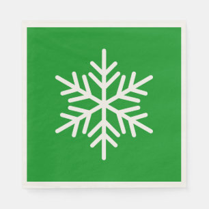 Festive Fun White Alpine Snowflake On Kelly Green Napkins
