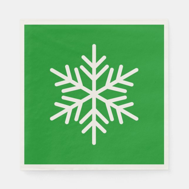 Festive Fun White Alpine Snowflake On Kelly Green Napkins (Front)