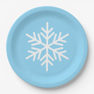 Festive Fun White Alpine Snowflake On Light Blue Paper Plates