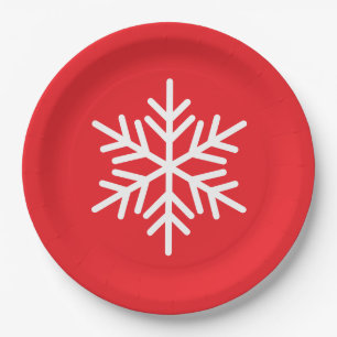 Festive Fun White Nordic Snowflake On Bright Red Paper Plates