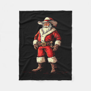 Festive Fun With A Christmas Cowboy As Santa Claus Fleece Blanket