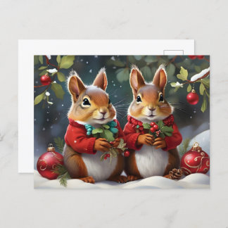 Festive Fun with Cute Christmas Squirrels  Postcard
